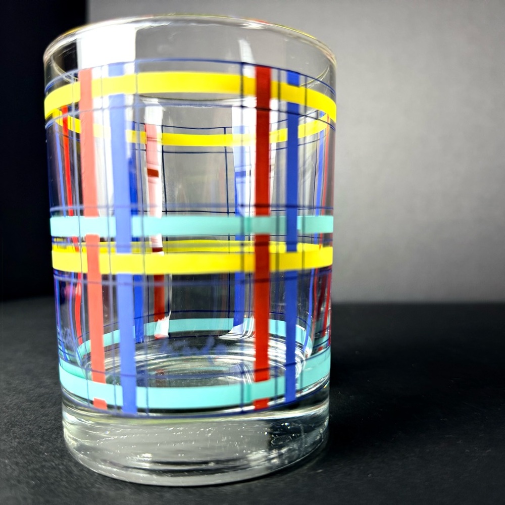 Vintage George Briard Spring Plaid Double Old Fashion Glass Signed 4" Replace